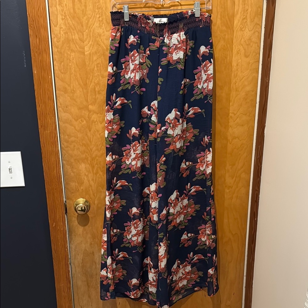 Floral Anthropologie Pants - Navy and Pink